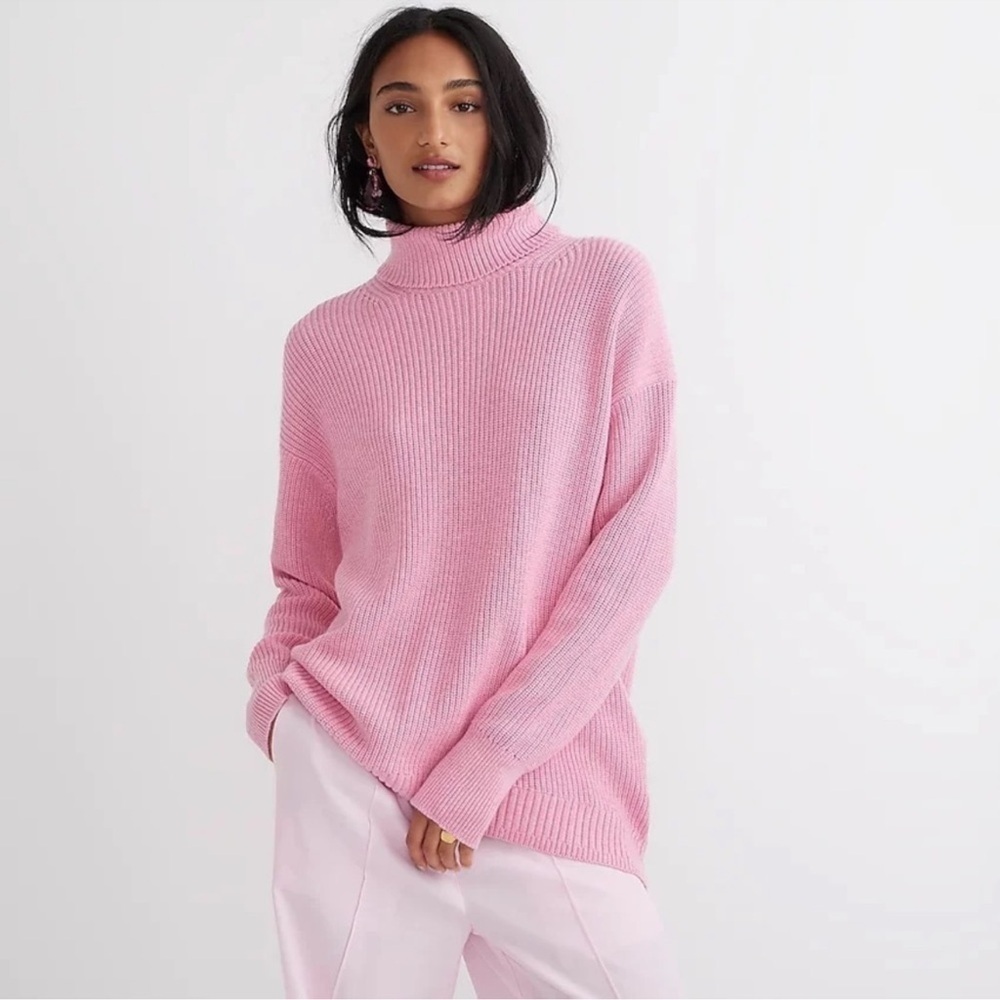 New J. Crew Turtleneck Sweater Pink Cotton Cashmere XS